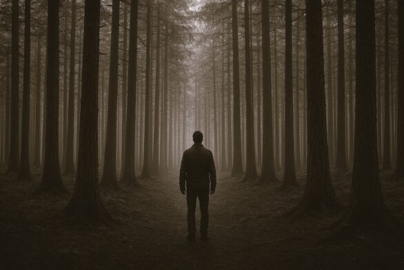 KI generert bilde som viser en mann blant høye trær