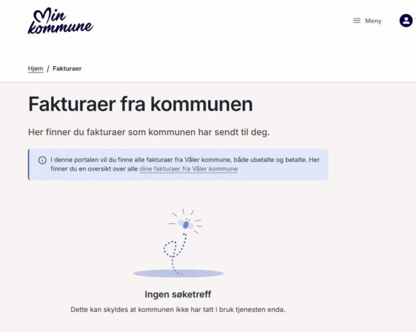 Min kommune - innloggingsbilde for å vise at man må klikke på lenken "dine fakturaer fra Våler kommune"